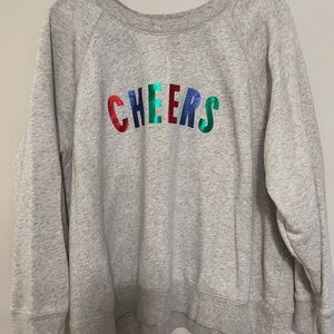 Old Navy Gray Crew Neck Sweater with Multicolor 'Cheers'